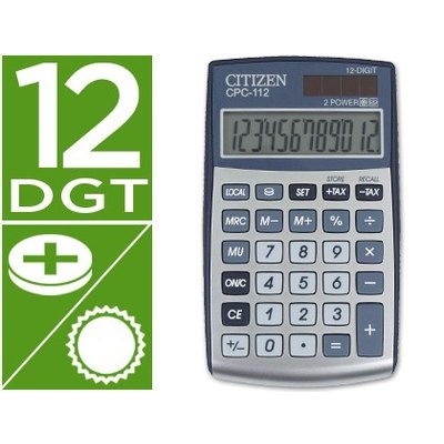 Calculadora citizen bolsillo cpc-112 12 digitos plata 120x72x9 mm CPC-112