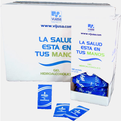 Sobres de gel hidroalcóholico sanitizante Aviral Sachet caja 500 1494