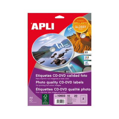 raqueta calcetines Labor Comprar Etiquetas adhesivas inkjet para CD-DVD calidad fotográfica Apli  (10603). DISOFIC