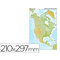 Mapa mudo color Din A4 América norte físico. 