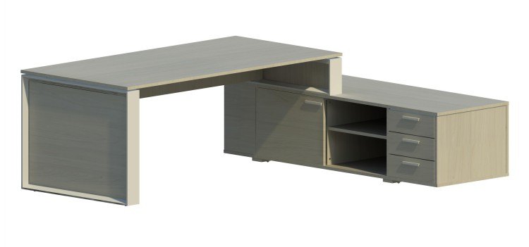 Mesa Omega con armario auxiliar derecha y marco aluminizado OM30005 NB/AL