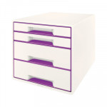 Módulo de cajones Leitz Wow Desk Cube 4 cajones blanco y violeta metalizado